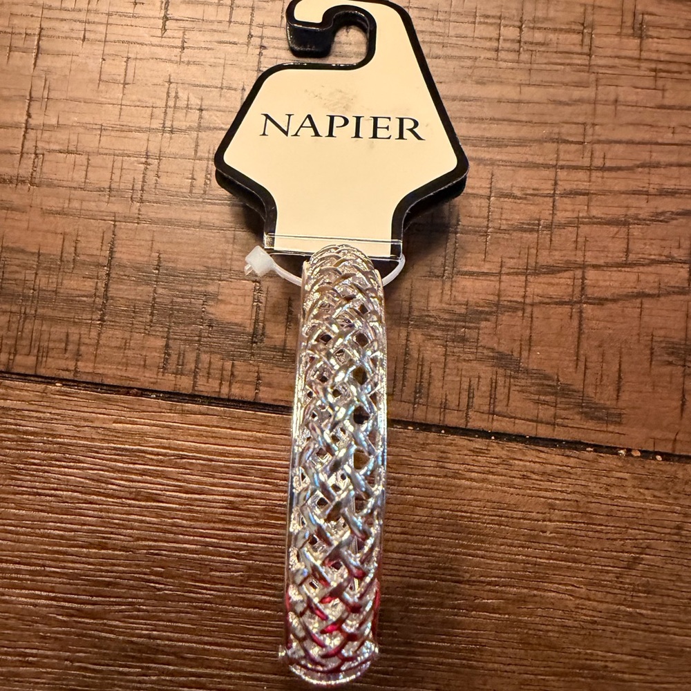 Napier Silver Tone Lattice Bangle Bracelet with Box Closure